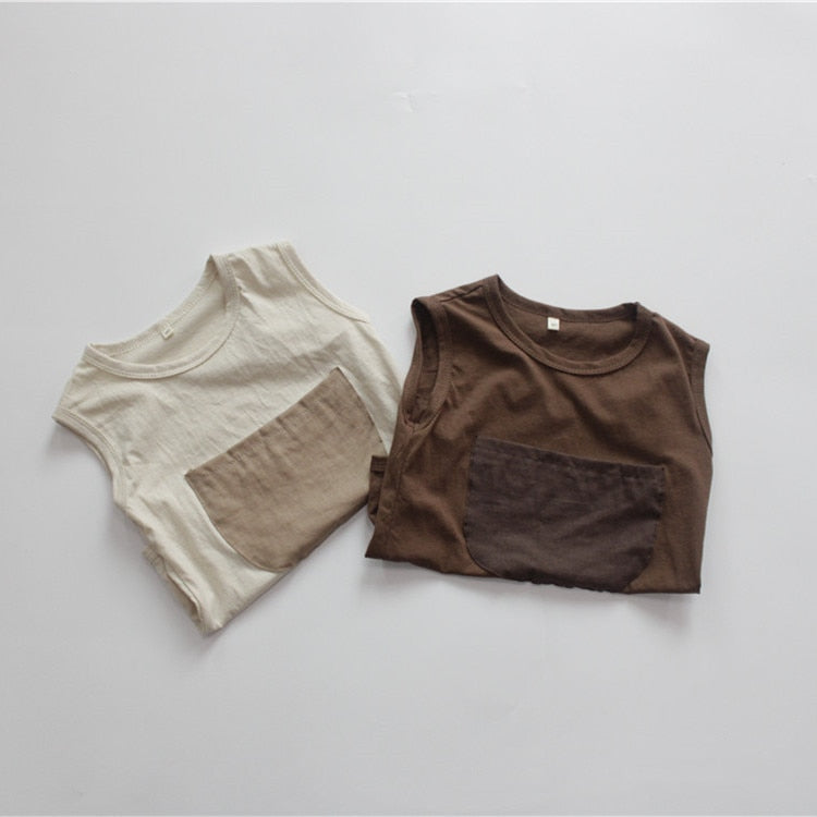 Front Pocket Casual Sleeveless Tee