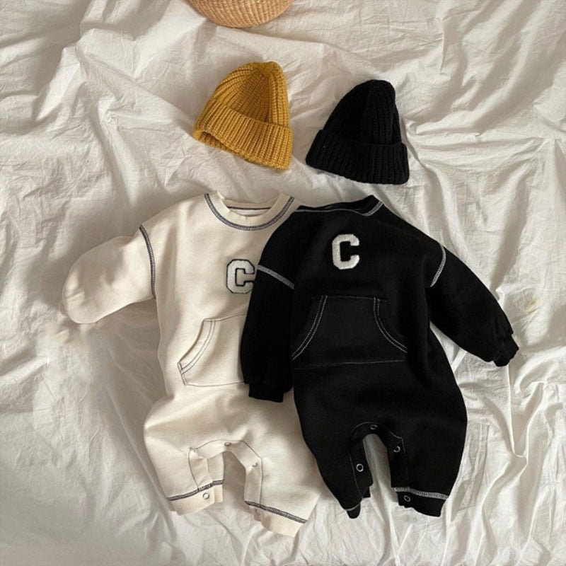 Letter Embroidered Long-Sleeved Romper