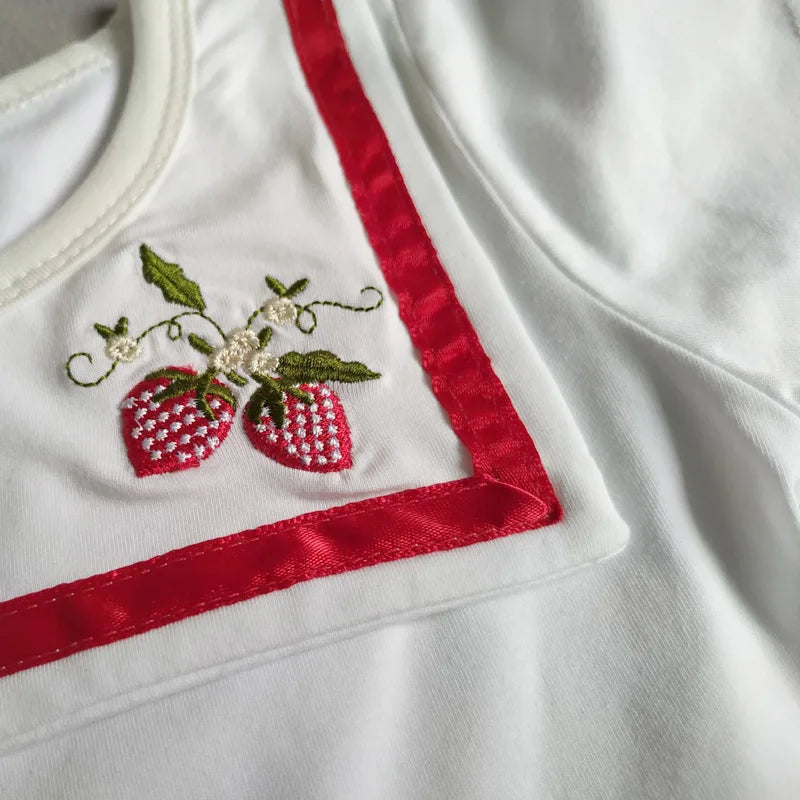 Square Collar Cartoon Embroidered Onesie