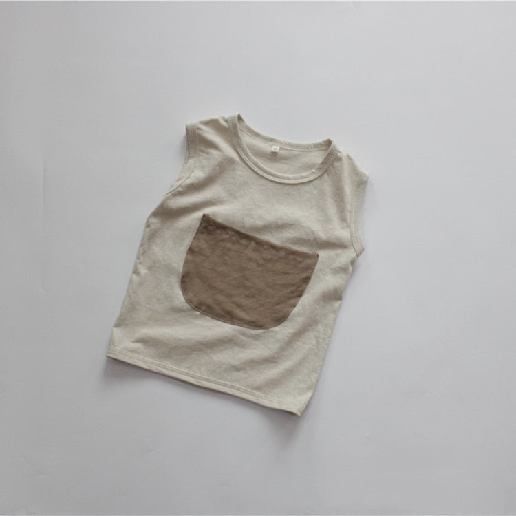 Front Pocket Casual Sleeveless Tee