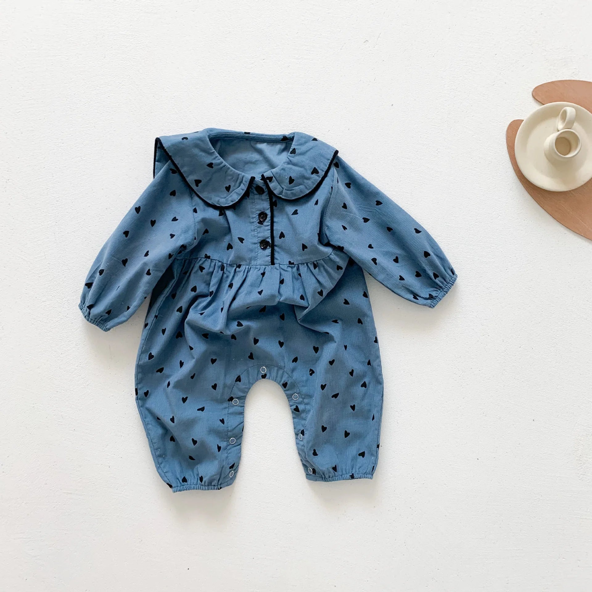 Heart Print Long Sleeve Romper