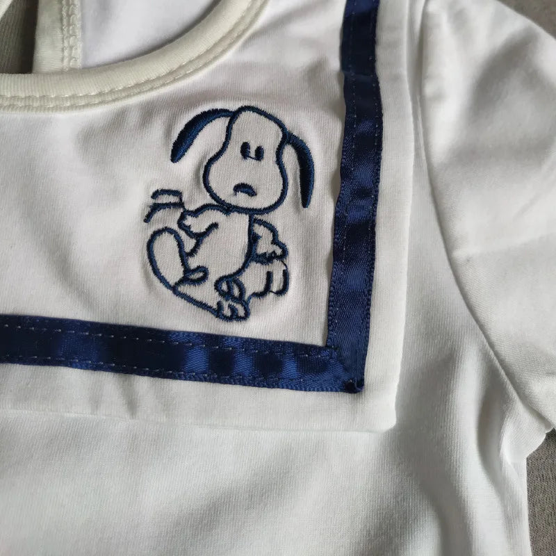 Square Collar Cartoon Embroidered Onesie