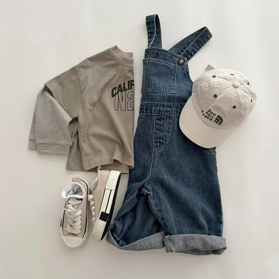 Kids Denim Solid Overalls