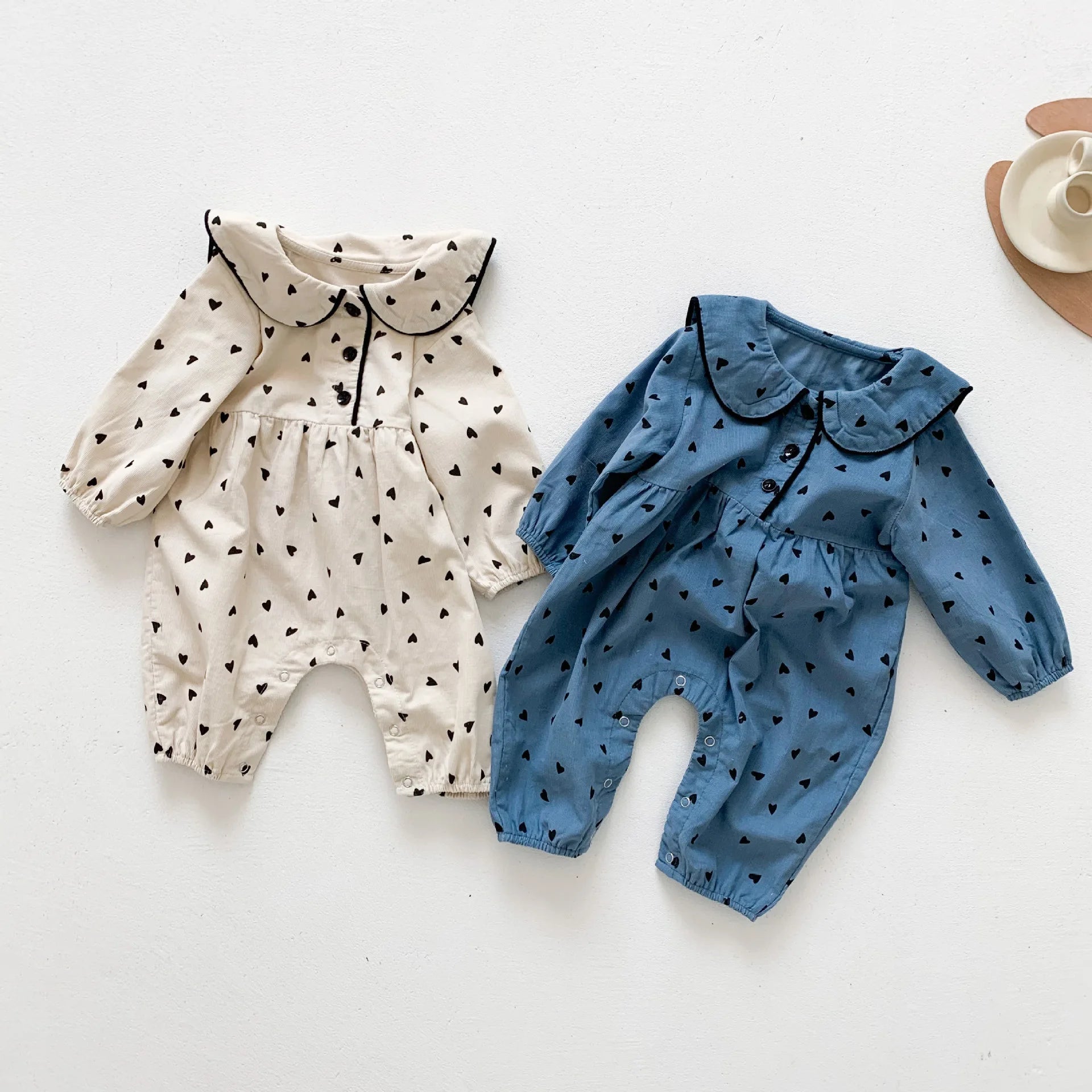 Heart Print Long Sleeve Romper