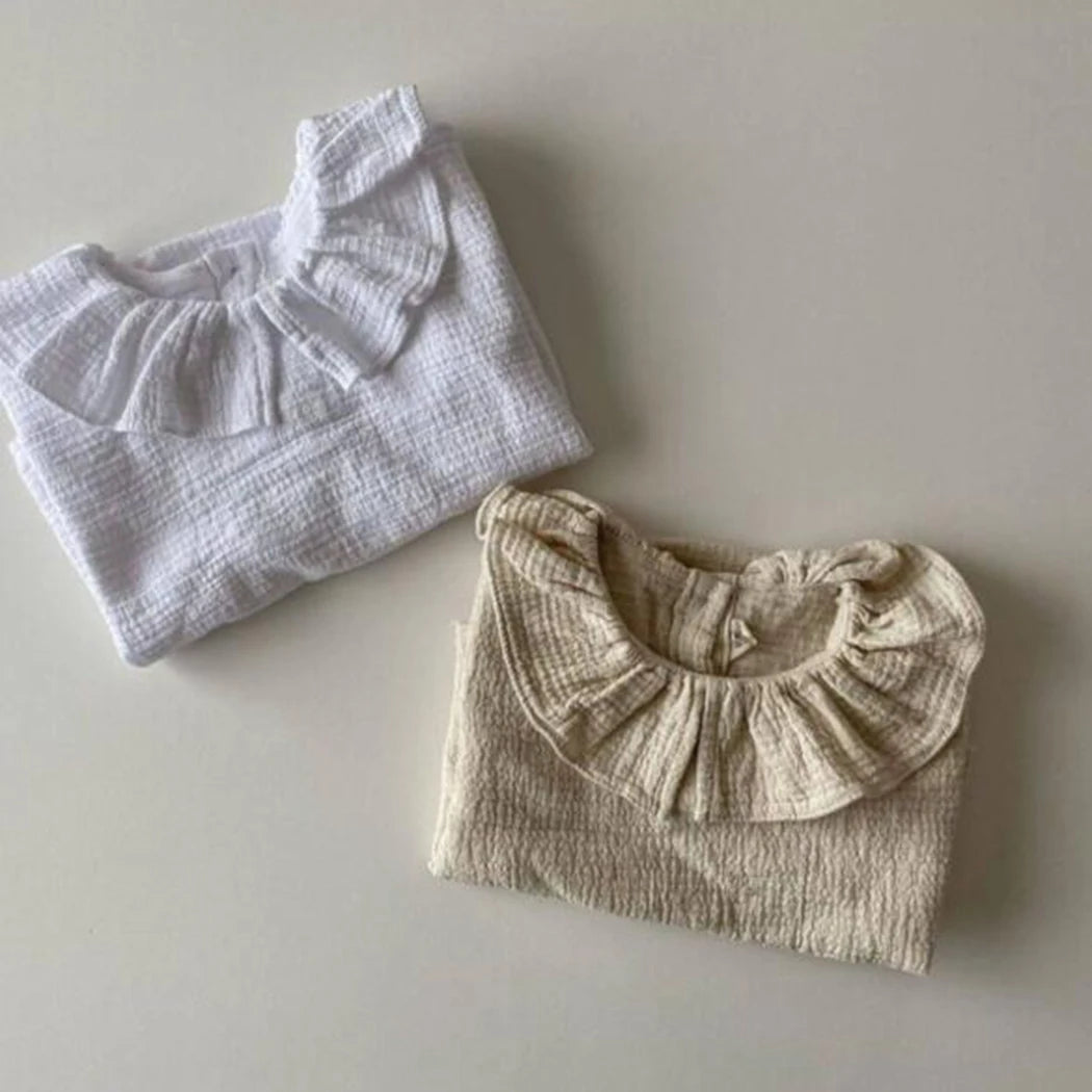 Ruffled Crew Neck Long-Sleeved Blouse