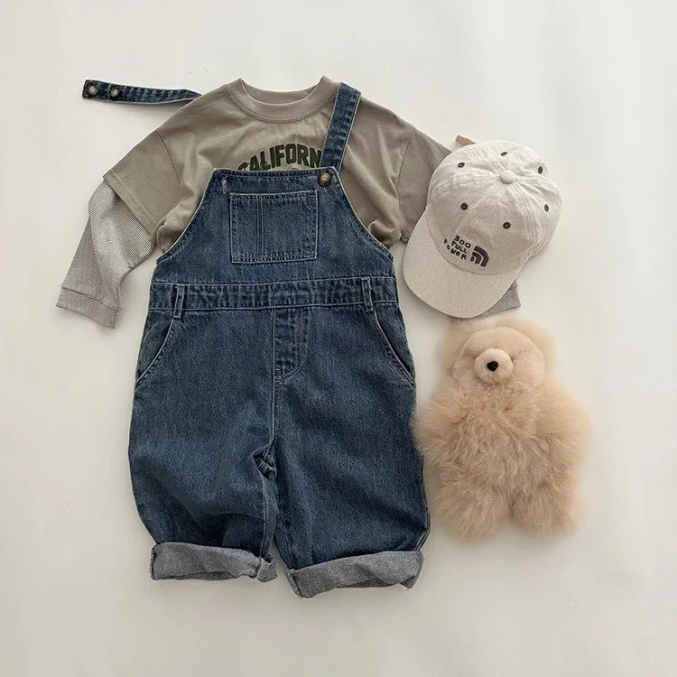 Kids Denim Solid Overalls
