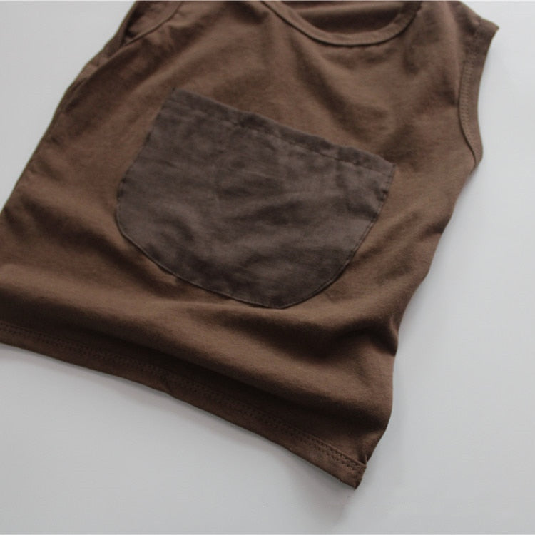 Front Pocket Casual Sleeveless Tee