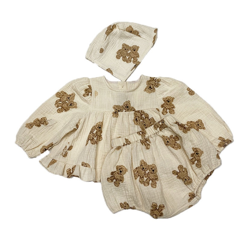 Cute Bear Print Girls' Set