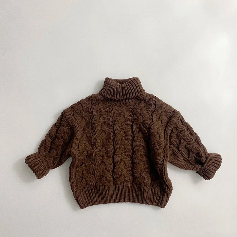 Thick Solid Cable Knit Turtleneck Sweater