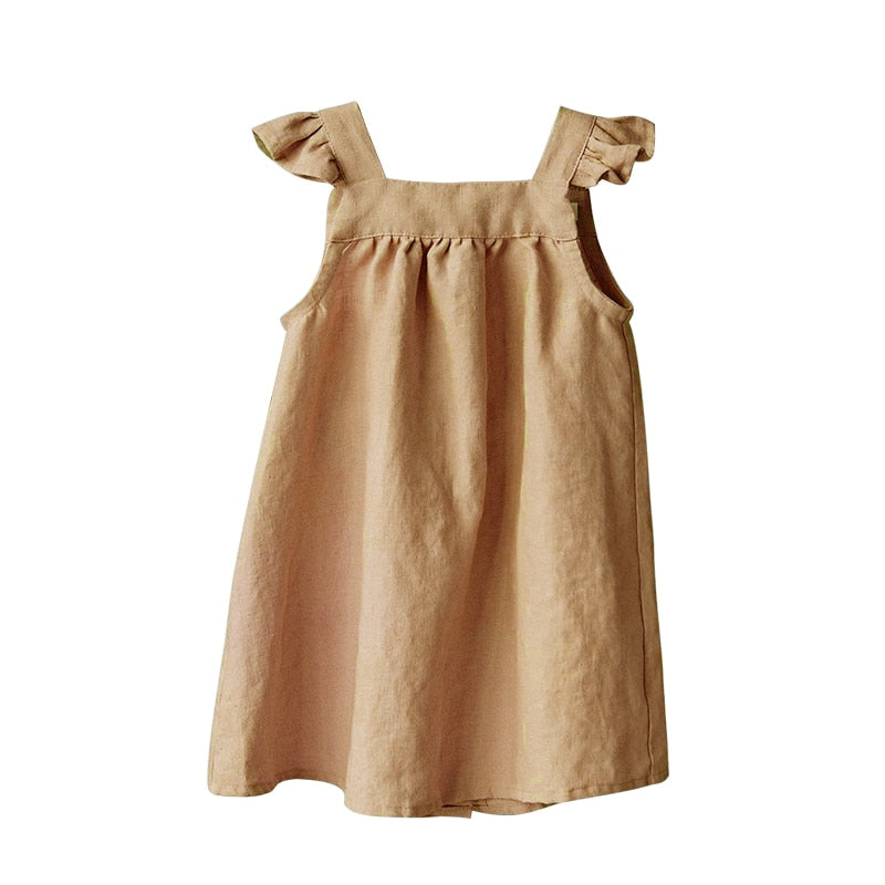Petal-Sleeved Linen Dress