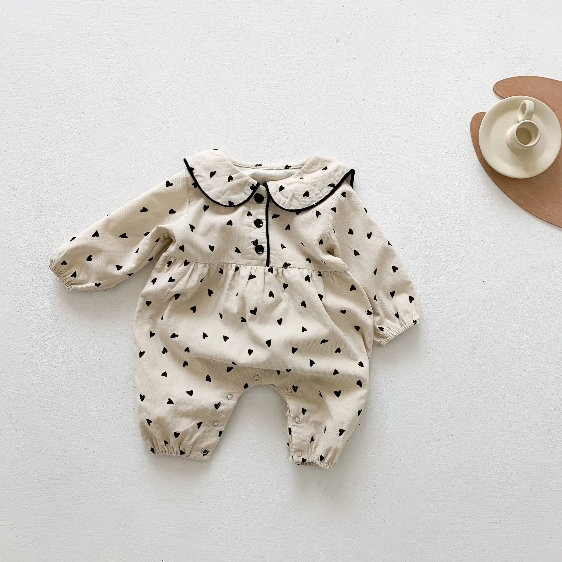 Heart Print Long Sleeve Romper