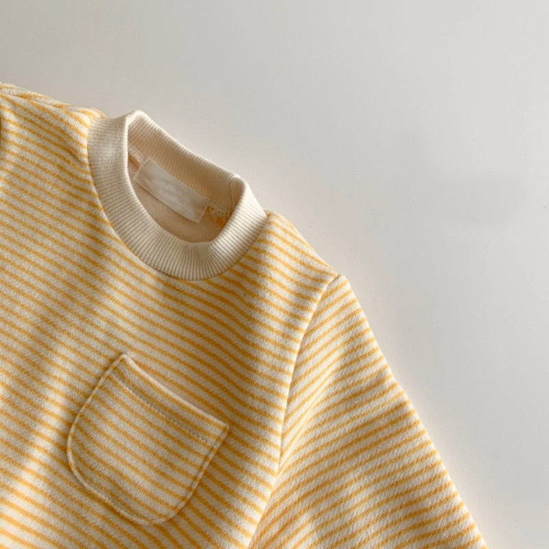 Striped Front Pocket Romper for Infants