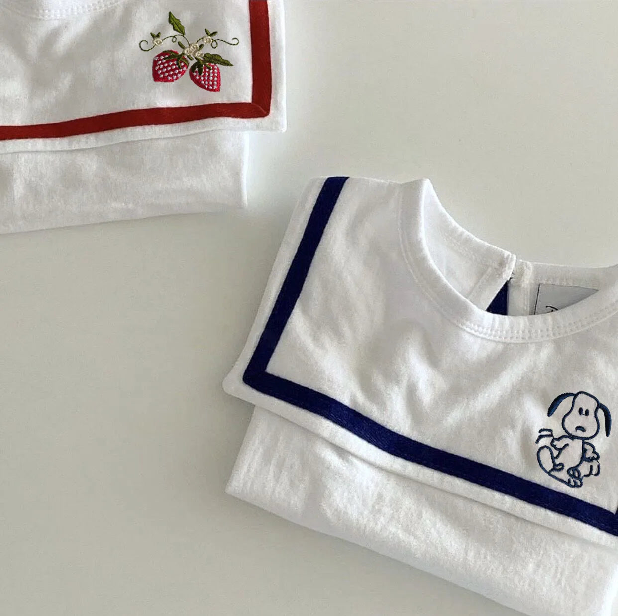 Square Collar Cartoon Embroidered Onesie