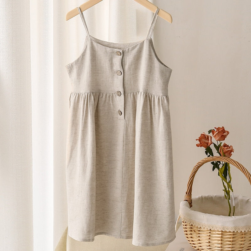 Solid Button Summer Dress