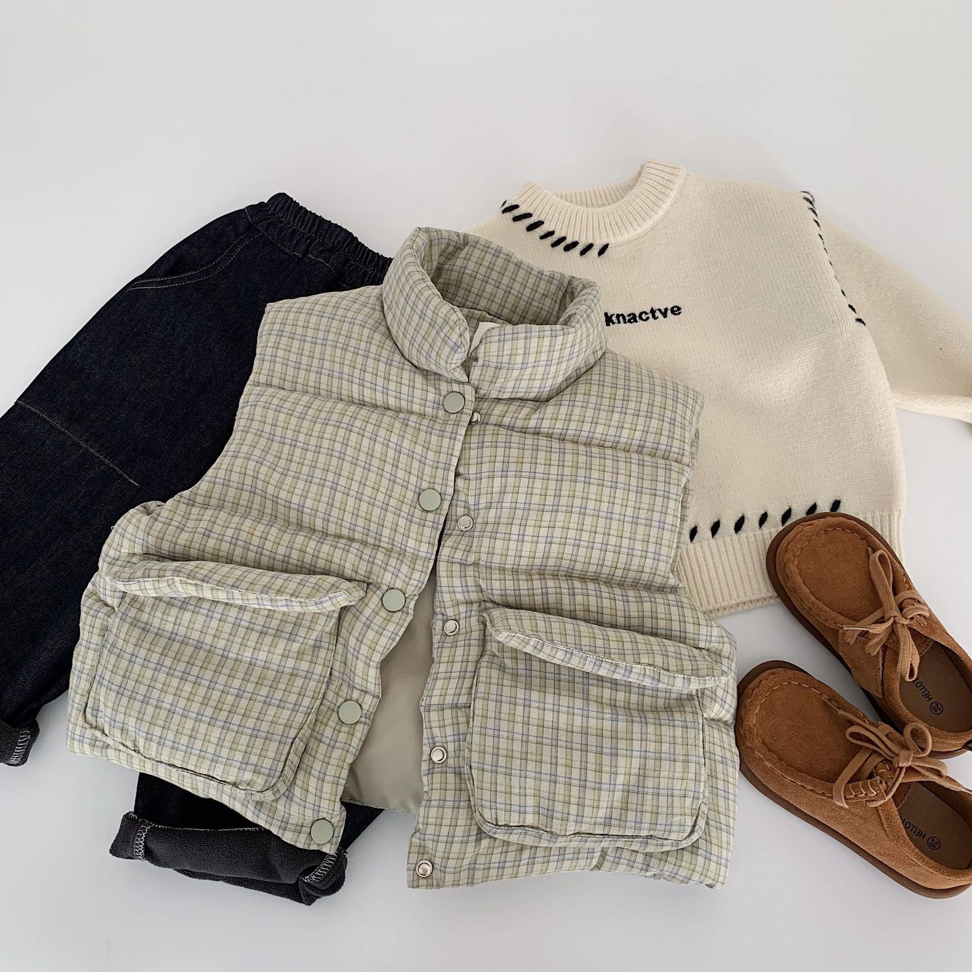 Plaid Cotton Vest - Kids Sleeveless Quilted Waistcoat