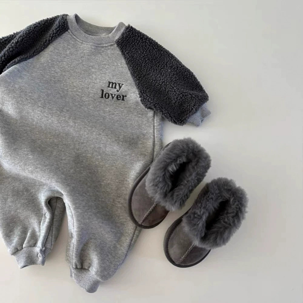 Fleece-Lined Baby Romper - Plush Long Sleeve Jumpsuit