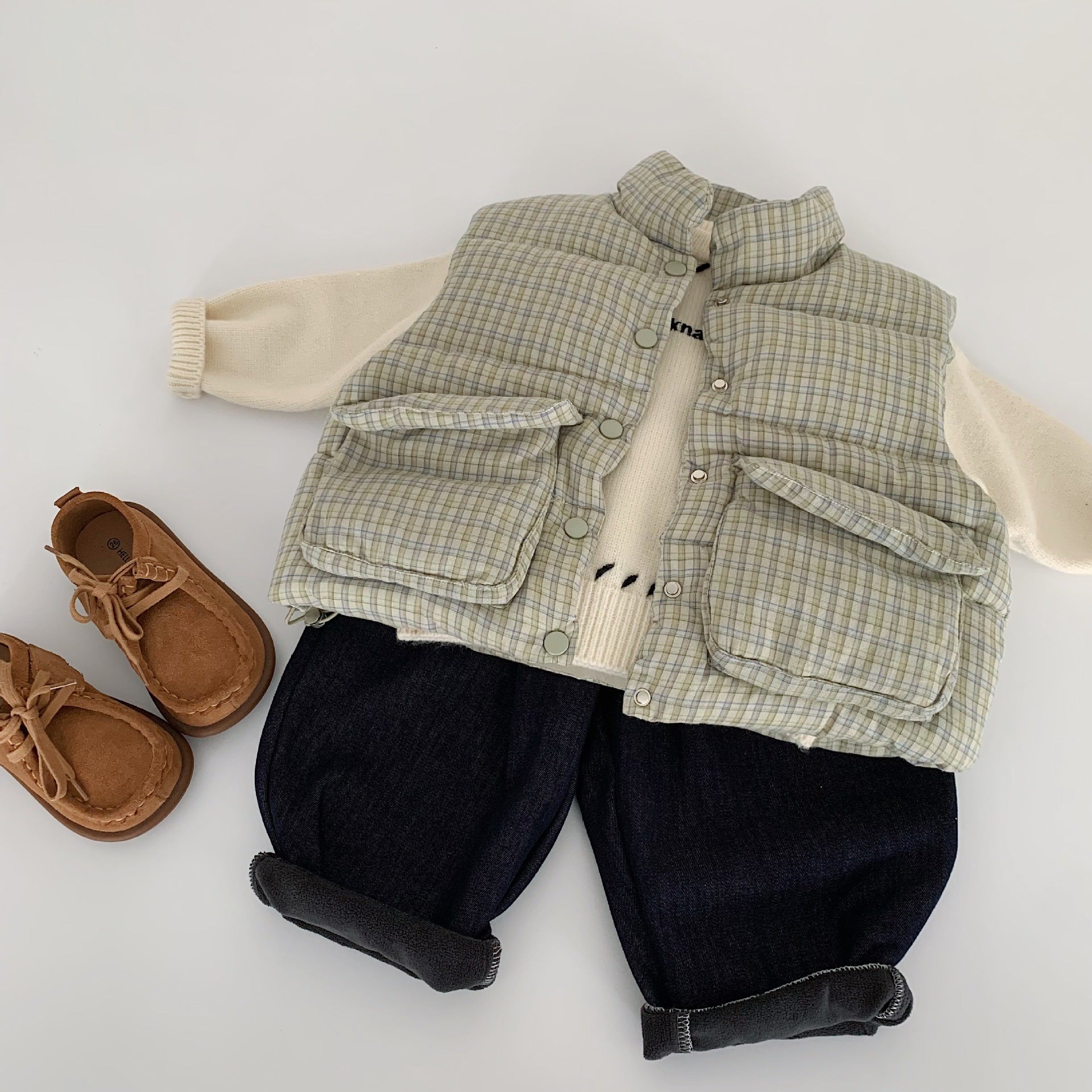 Plaid Cotton Vest - Kids Sleeveless Quilted Waistcoat