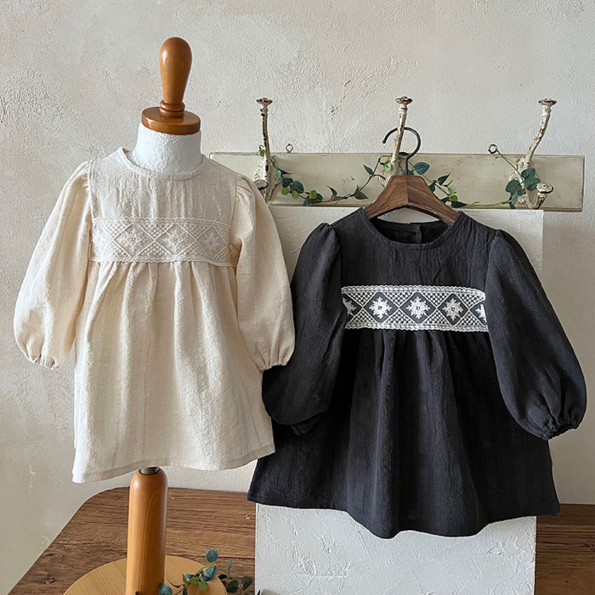 Lace Princess Dress - Long Sleeve Cotton Dress for Girls