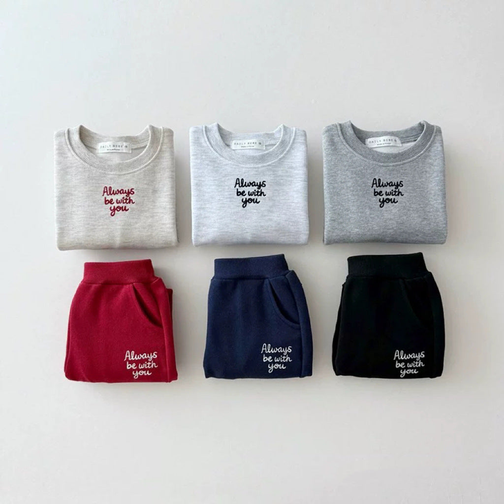 Always Be With You' Embroidered Sweatshirt Set - 2-Piece Kids Outfit