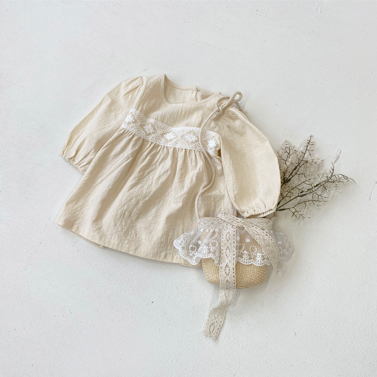 Lace Princess Dress - Long Sleeve Cotton Dress for Girls