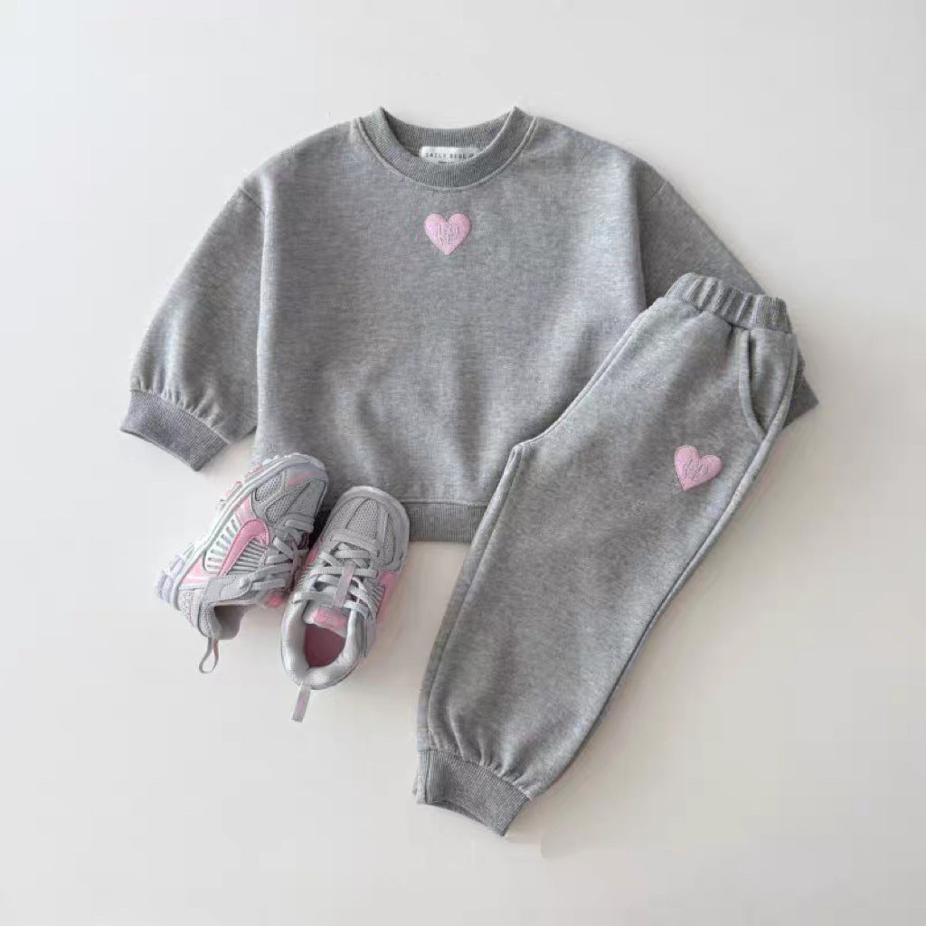 Embroidered Heart Sweatshirt Set - 2-Piece Kids Outfit