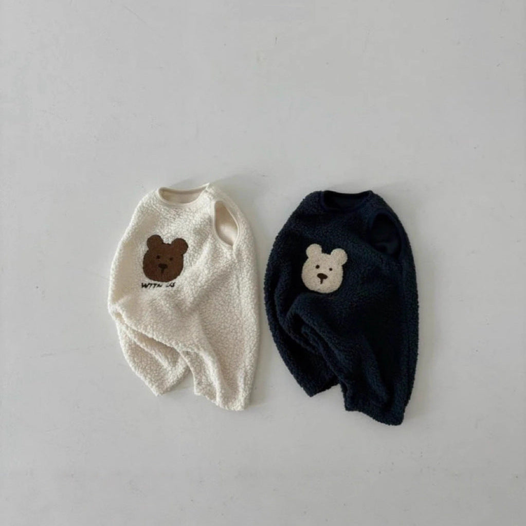 Bear Head Baby Romper - Sleeveless Cotton Jumpsuit