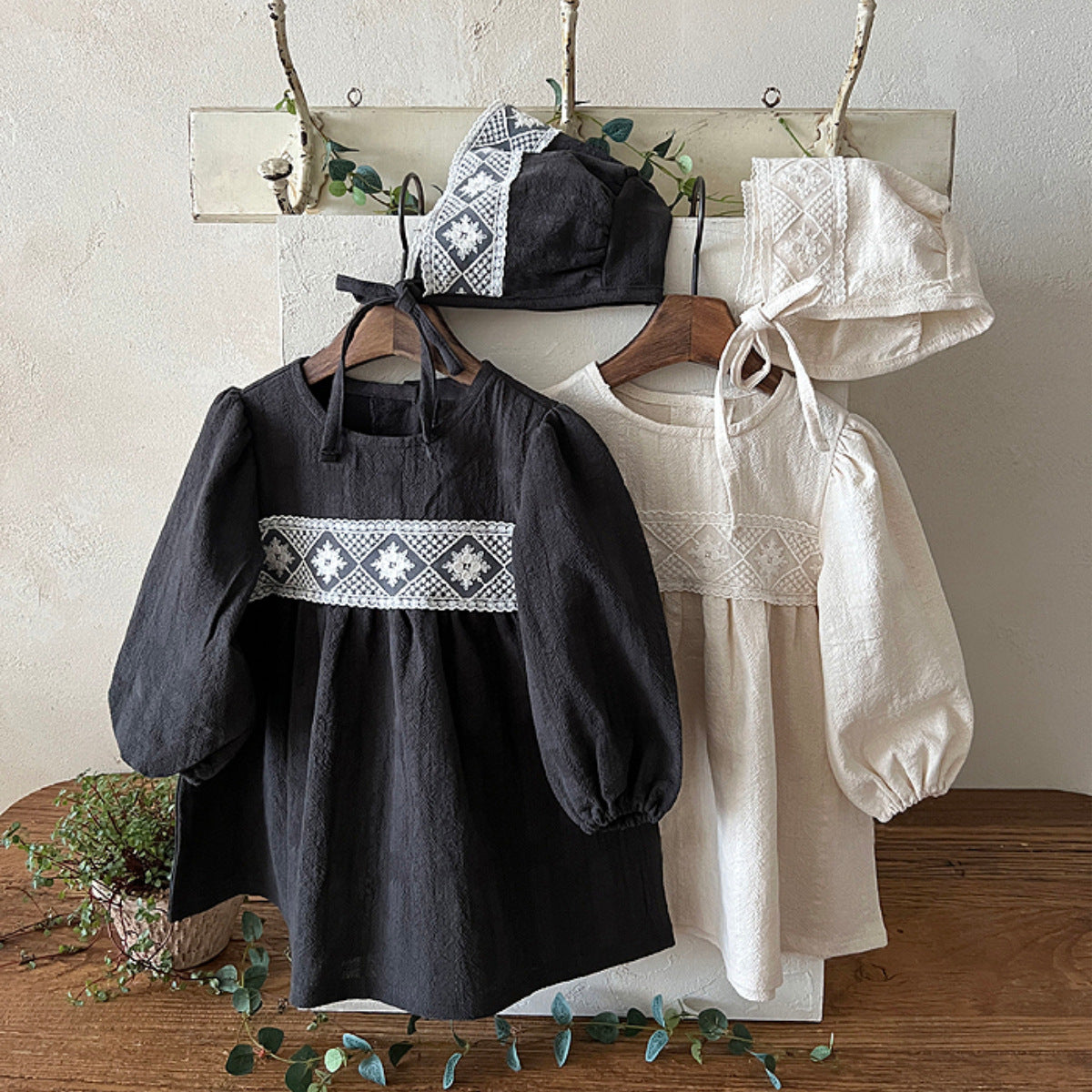 Lace Princess Dress - Long Sleeve Cotton Dress for Girls