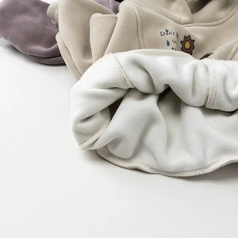 Fleece-Lined Cartoon Hoodie - Thick Winter Pullover for Kids