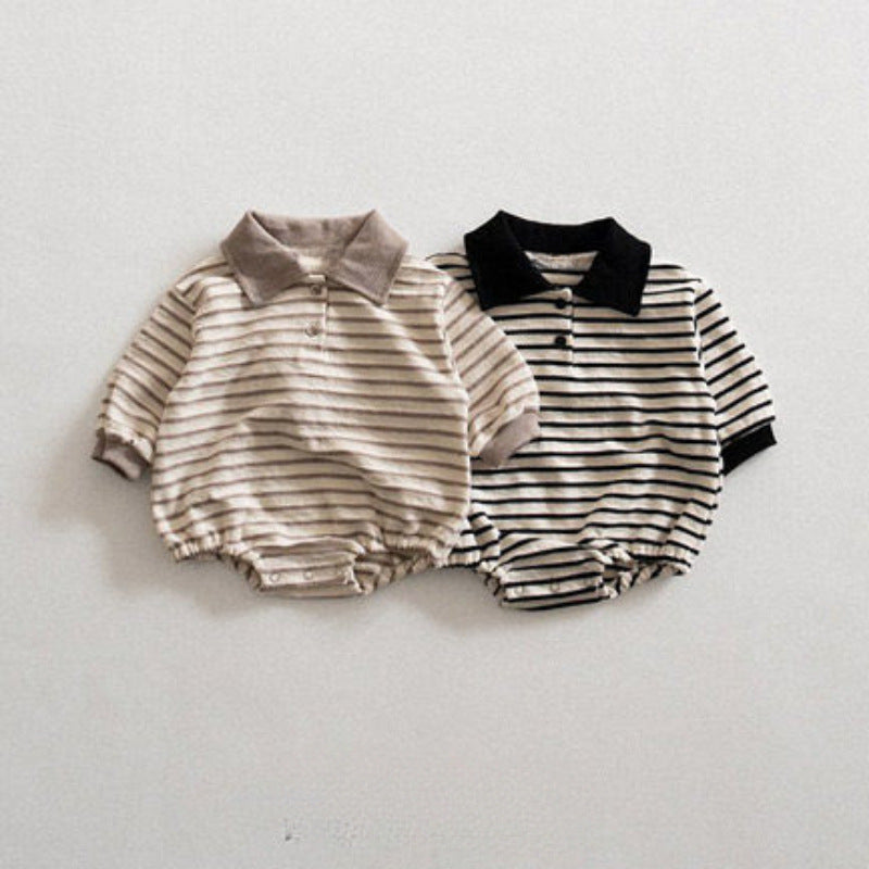 Baby Striped Lapel Romper - Spring Cotton One-Piece