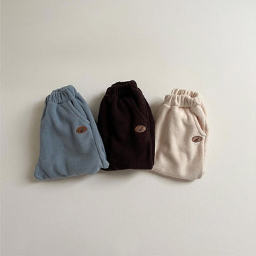 Letter Embroidered Fleece Pants - Warm Velvet Trousers for Toddlers