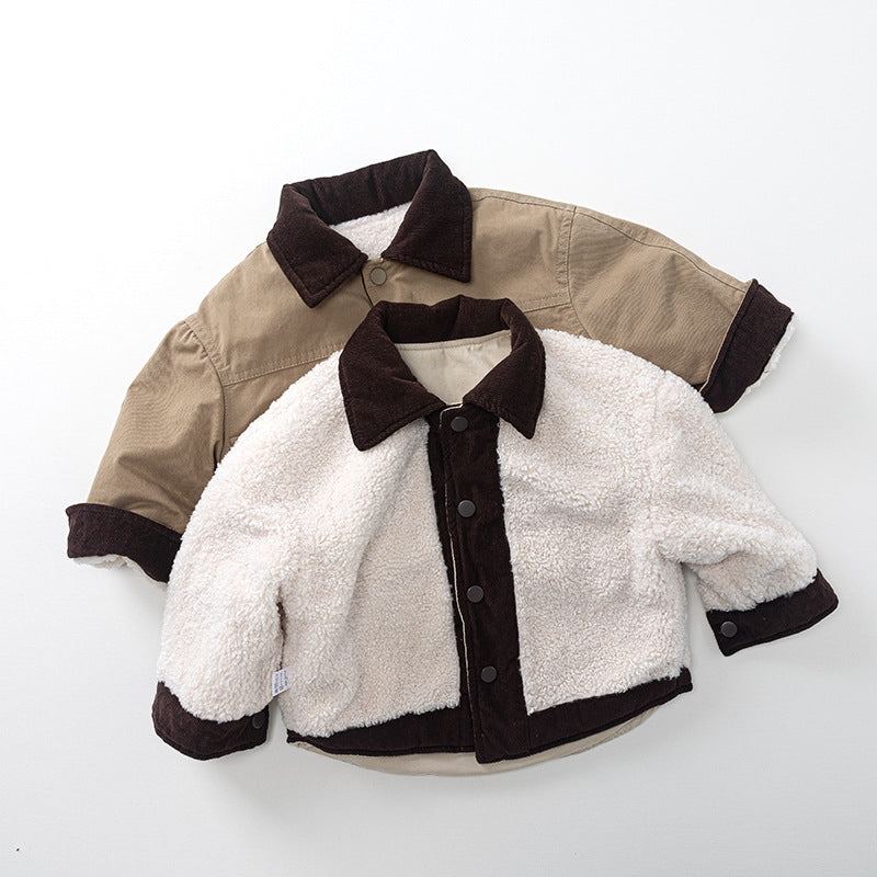 Fleece-Lined Reversible Kids Jacket - Thick Winter Shirt Coat
