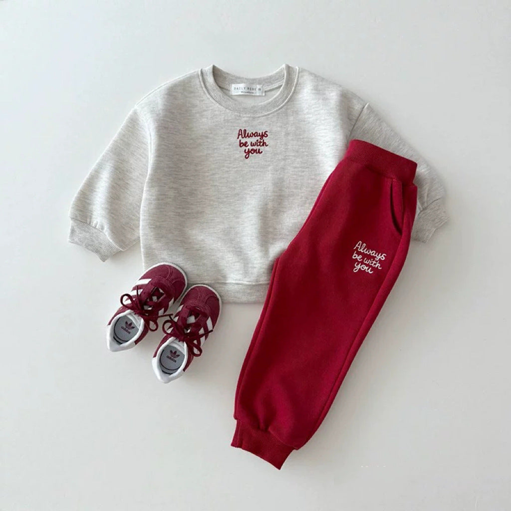 Always Be With You' Embroidered Sweatshirt Set - 2-Piece Kids Outfit