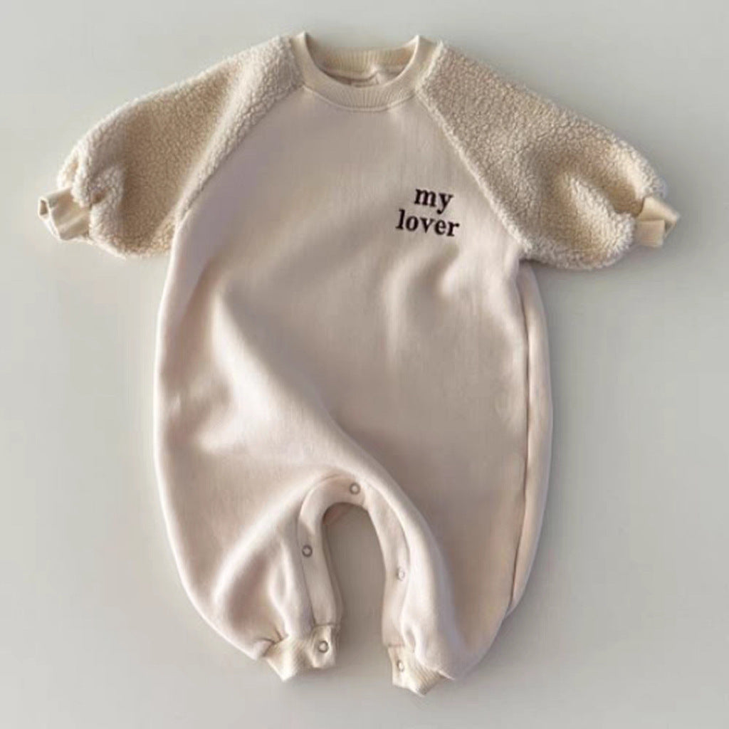 Fleece-Lined Baby Romper - Plush Long Sleeve Jumpsuit