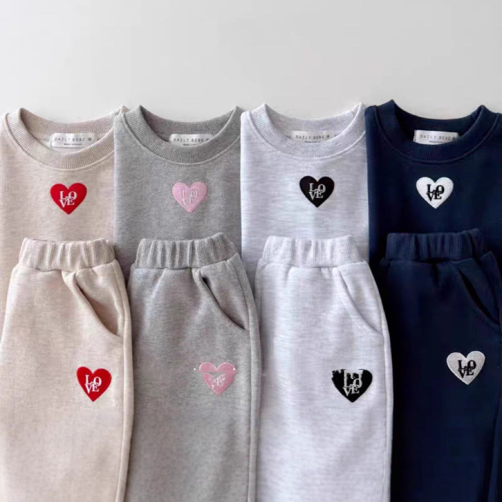 Embroidered Heart Sweatshirt Set - 2-Piece Kids Outfit