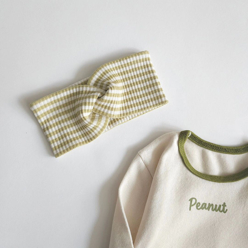 Striped High-Waist Baby Romper Set - 3-Piece Outfit with Headband