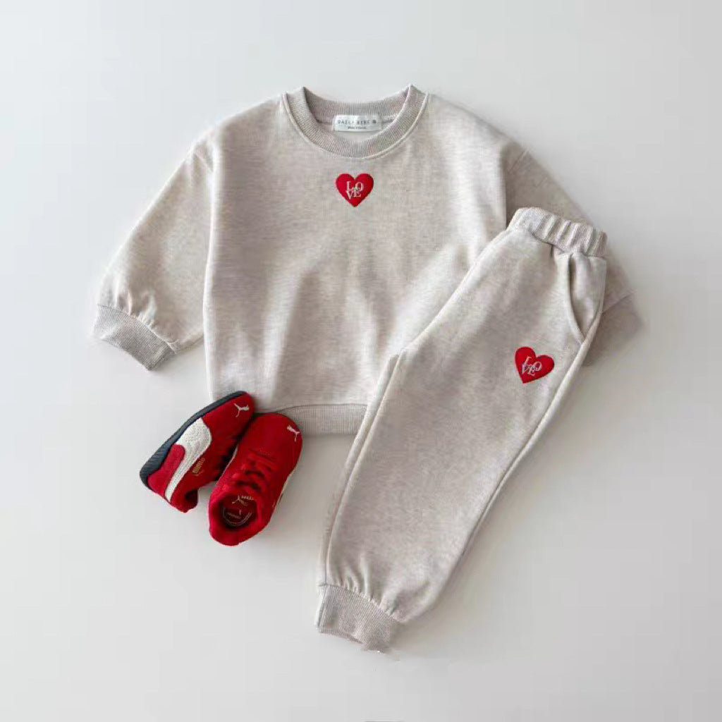 Embroidered Heart Sweatshirt Set - 2-Piece Kids Outfit