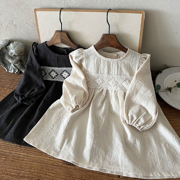 Lace Princess Dress - Long Sleeve Cotton Dress for Girls