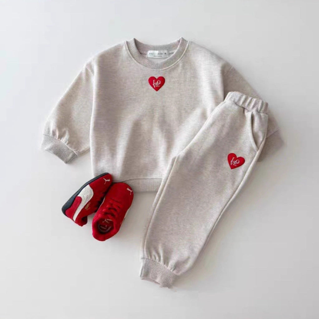 Embroidered Heart Sweatshirt Set - 2-Piece Kids Outfit