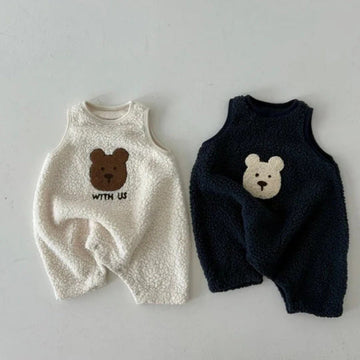 Bear Head Baby Romper - Sleeveless Cotton Jumpsuit