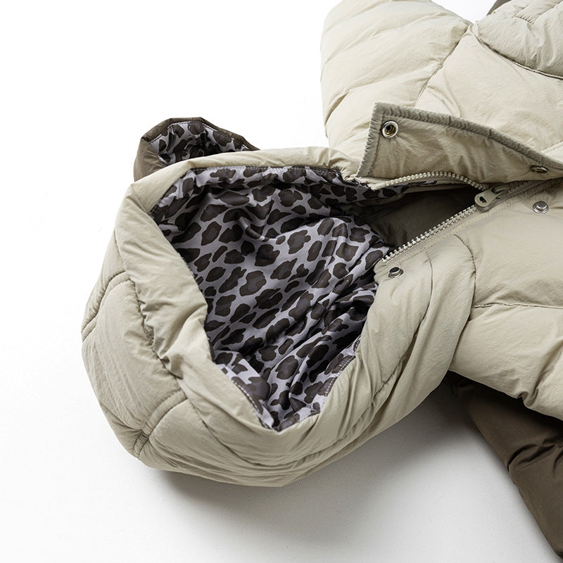 Leopard Print Quilted Puffer Jacket - Thick Hooded Winter Coat for Kids