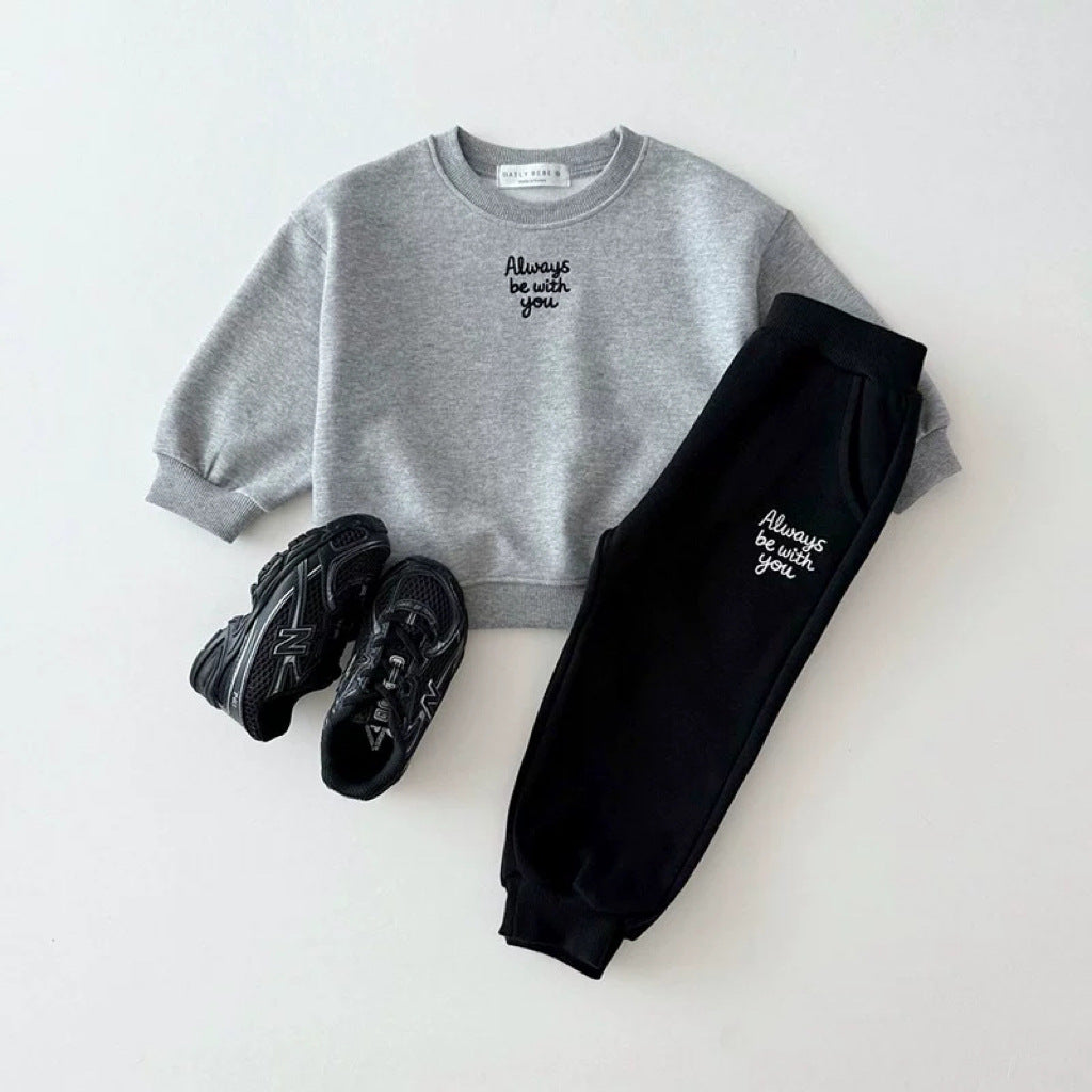 Always Be With You' Embroidered Sweatshirt Set - 2-Piece Kids Outfit
