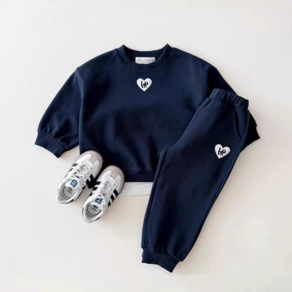Embroidered Heart Sweatshirt Set - 2-Piece Kids Outfit