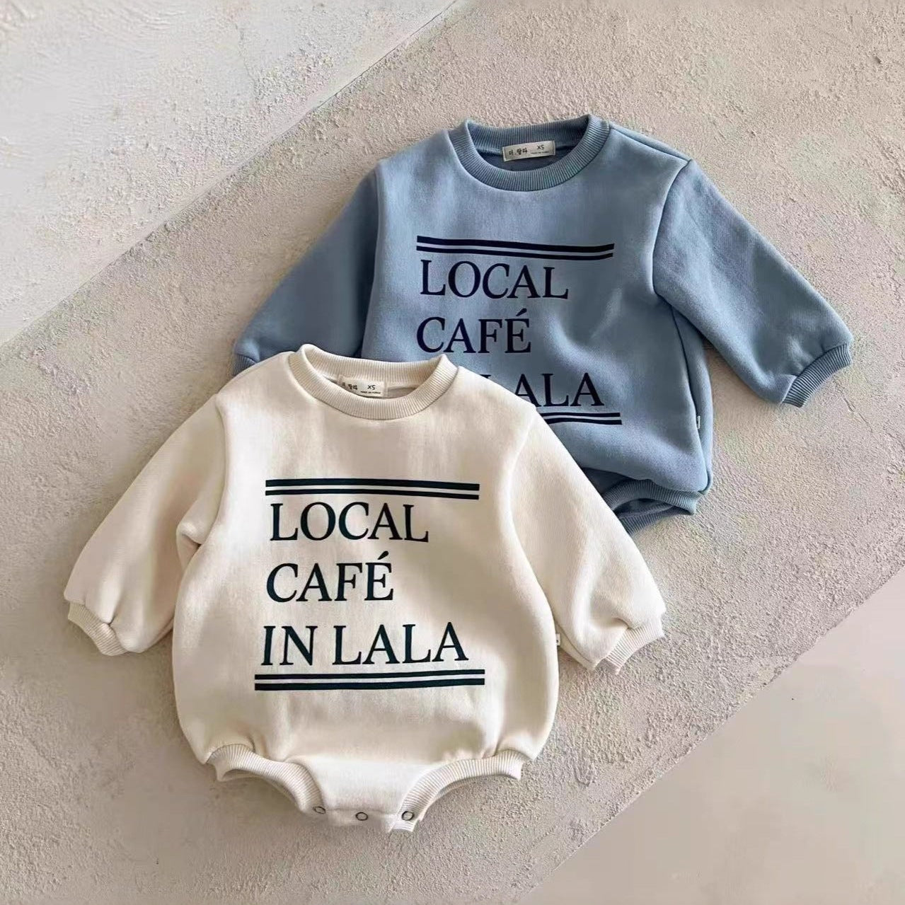 'LOCAL CAFE IN LALA' Fleece-Lined Baby Onesie - Soft Cotton Romper