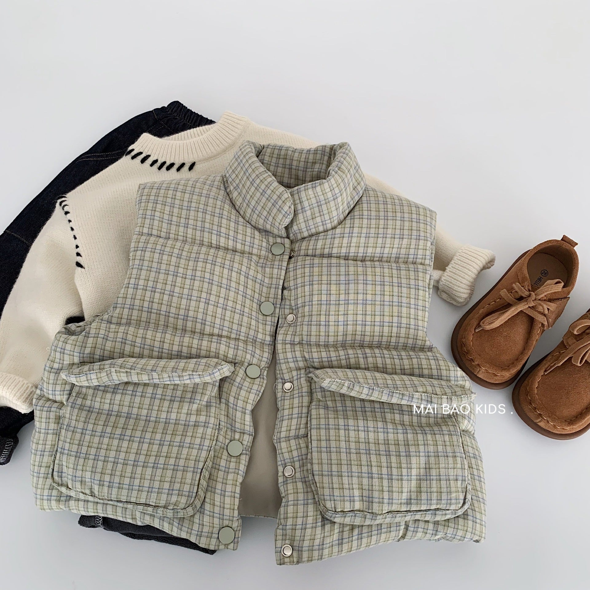 Plaid Cotton Vest - Kids Sleeveless Quilted Waistcoat