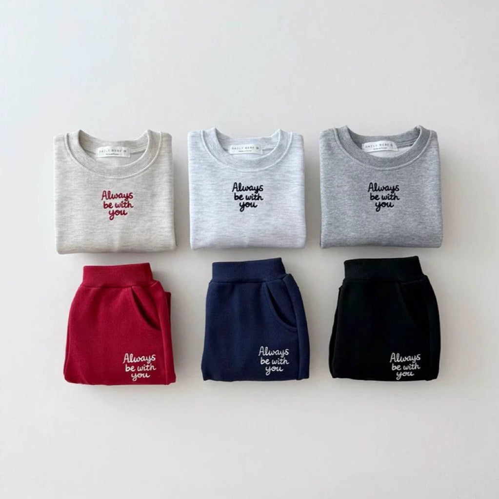 Always Be With You' Embroidered Sweatshirt Set - 2-Piece Kids Outfit