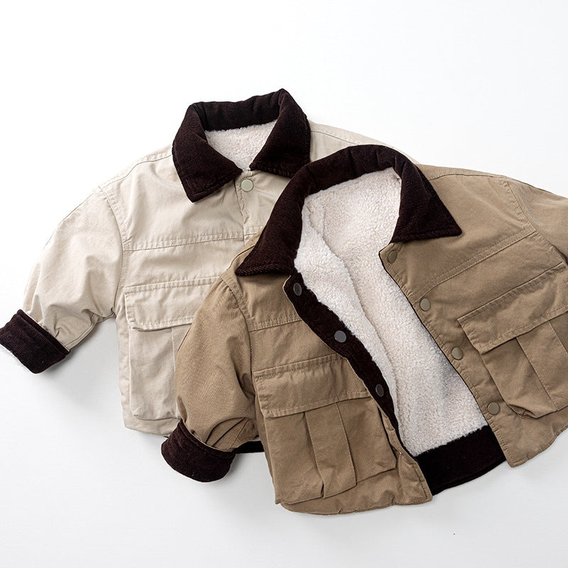 Fleece-Lined Reversible Kids Jacket - Thick Winter Shirt Coat