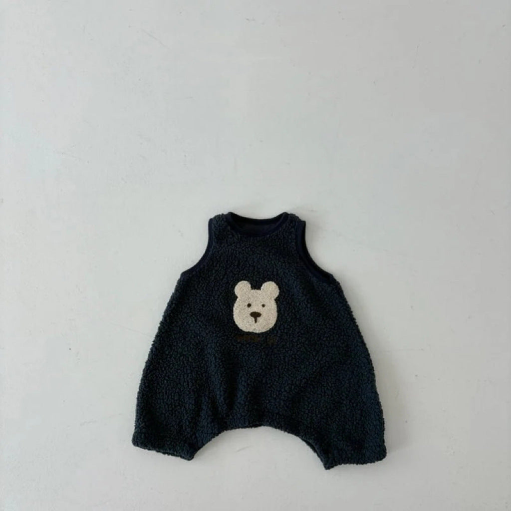 Bear Head Baby Romper - Sleeveless Cotton Jumpsuit
