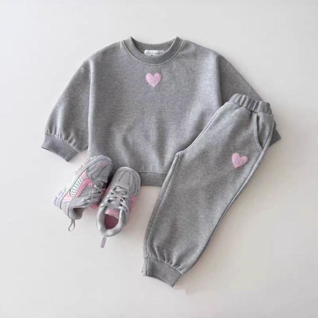 Embroidered Heart Sweatshirt Set - 2-Piece Kids Outfit