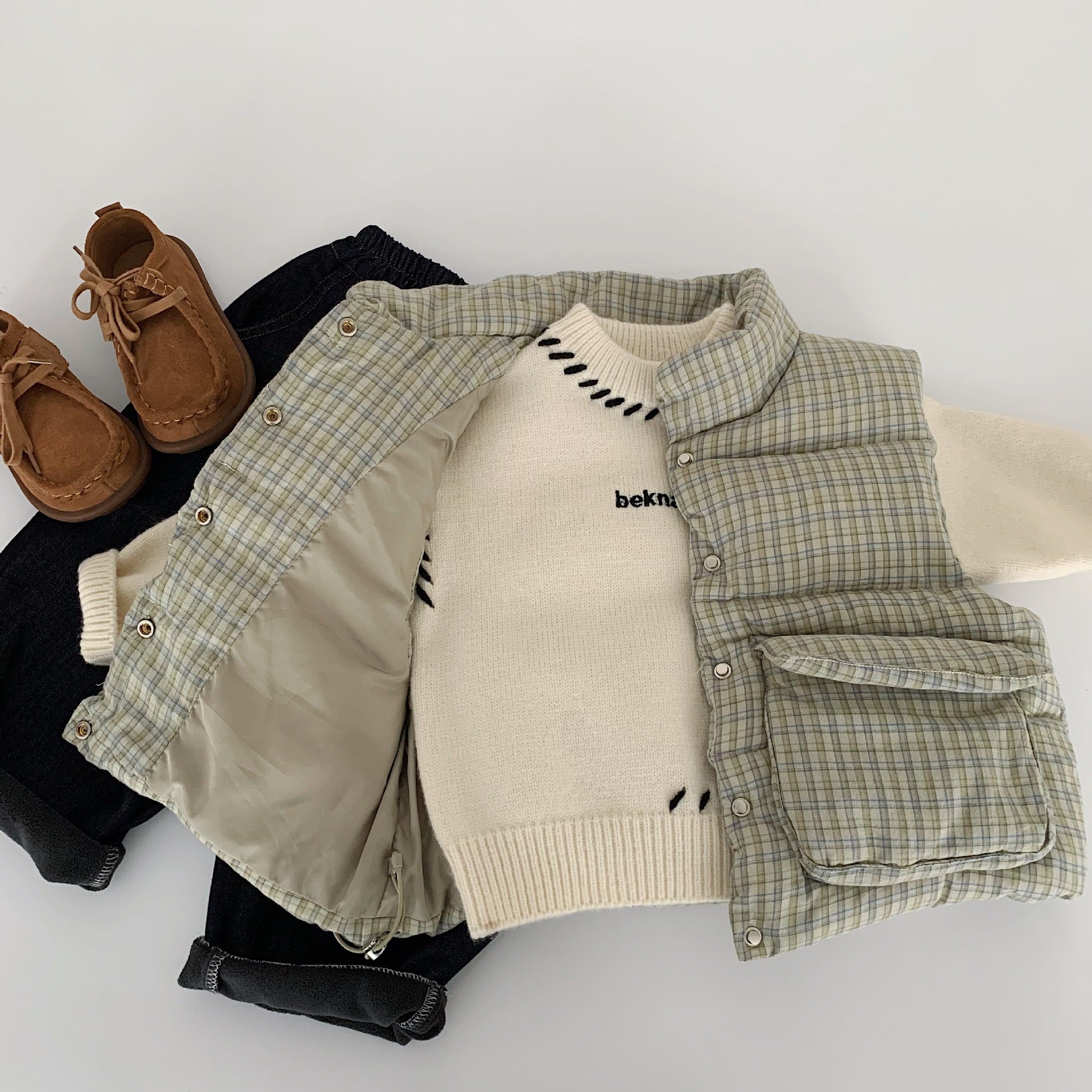 Plaid Cotton Vest - Kids Sleeveless Quilted Waistcoat