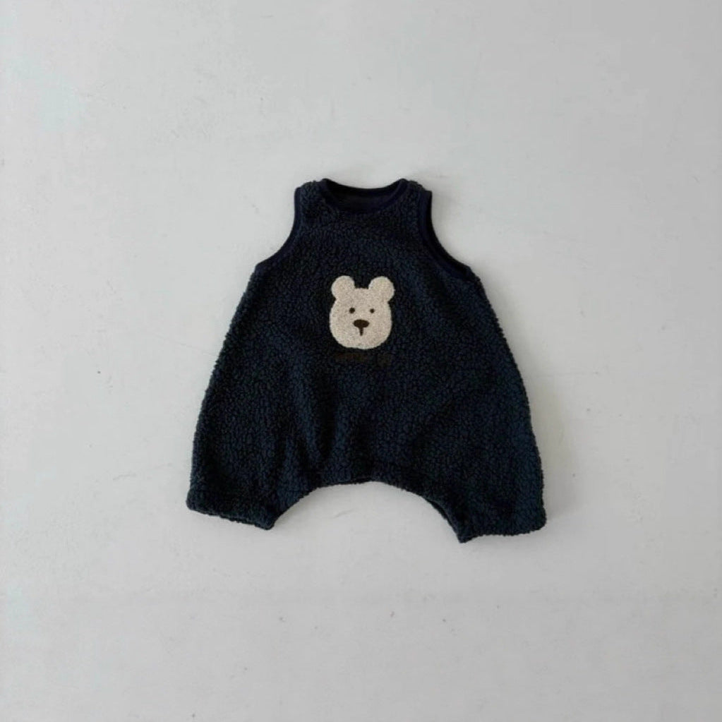 Bear Head Baby Romper - Sleeveless Cotton Jumpsuit